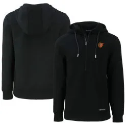 Men's Baltimore Orioles Cutter & Buck Black Roam Eco Half-Zip Recycled Pullover Hoodie