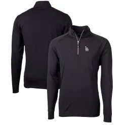 Men's Los Angeles Dodgers Cutter & Buck Black Adapt Eco Knit Stretch Recycled Quarter-Zip Pullover Top