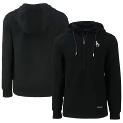 Men's Los Angeles Dodgers Cutter & Buck Black Roam Eco Half-Zip Recycled Pullover Hoodie