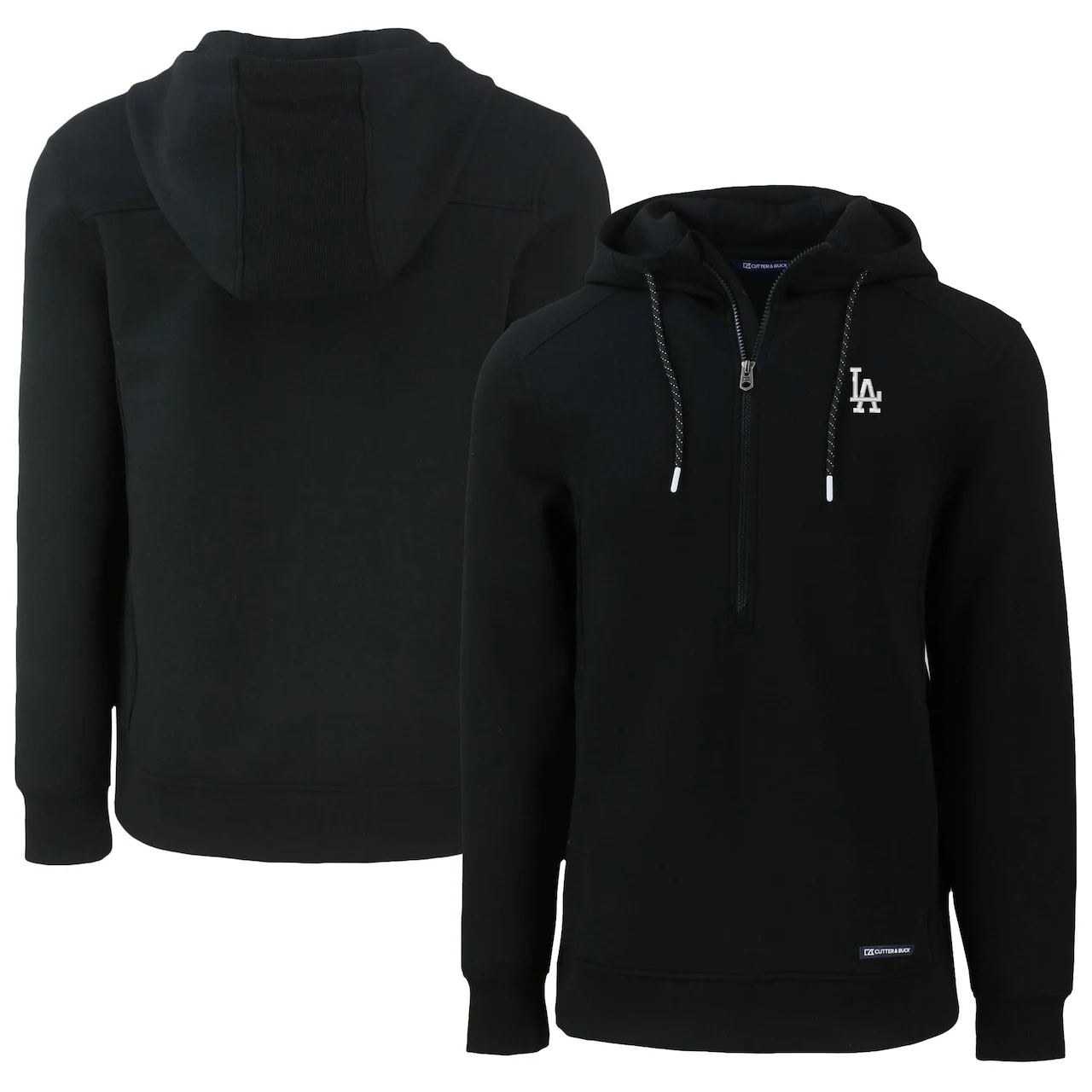 Men's Los Angeles Dodgers Cutter & Buck Black Roam Eco Half-Zip Recycled Pullover Hoodie