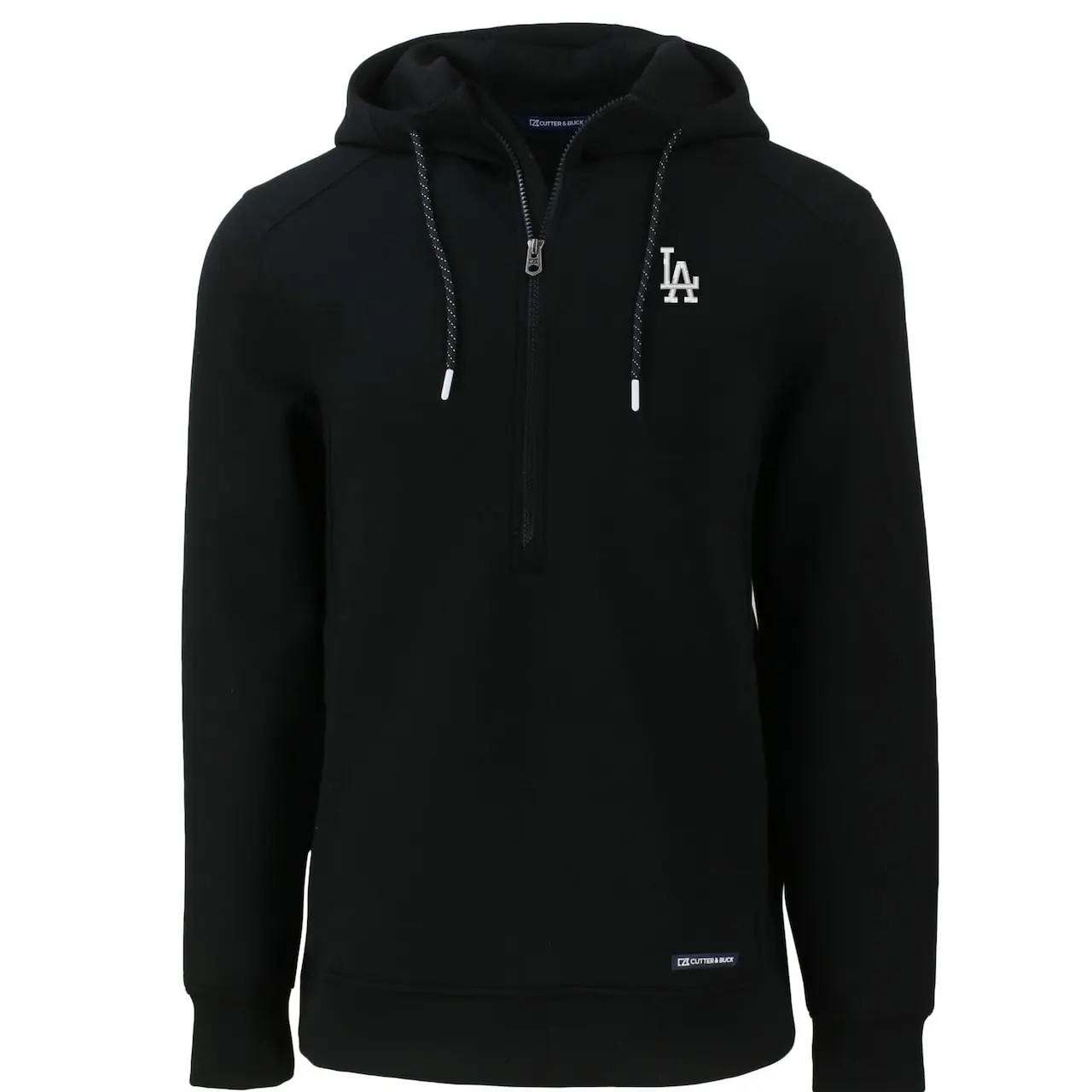 Men's Los Angeles Dodgers Cutter & Buck Black Roam Eco Half-Zip Recycled Pullover Hoodie - Image 2