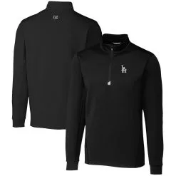 Men's Los Angeles Dodgers Cutter & Buck Black Traverse Stretch Quarter-Zip Pullover Top