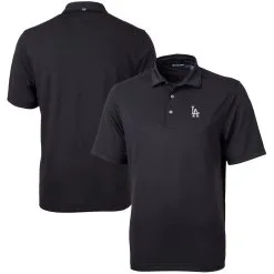 Men's Los Angeles Dodgers Cutter & Buck Black Virtue Eco Pique Recycled Polo