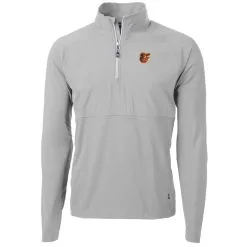 Men's Baltimore Orioles Cutter & Buck Gray Adapt Eco Knit Hybrid Recycled Quarter-Zip Pullover Jacket