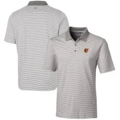 Men's Baltimore Orioles Cutter & Buck Gray Forge Tonal Stripe Stretch Polo