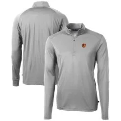 Men's Baltimore Orioles Cutter & Buck Gray Virtue Eco Pique Recycled Quarter-Zip Pullover Top