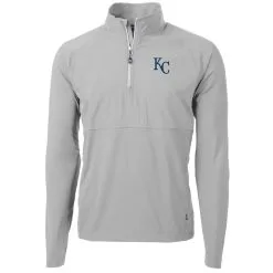 Men's Kansas City Royals Cutter & Buck Gray Adapt Eco Knit Hybrid Recycled Quarter-Zip Pullover Jacket
