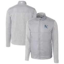 Men's Kansas City Royals Cutter & Buck Gray Stealth Hybrid Quilted Full-Zip Windbreaker Jacket
