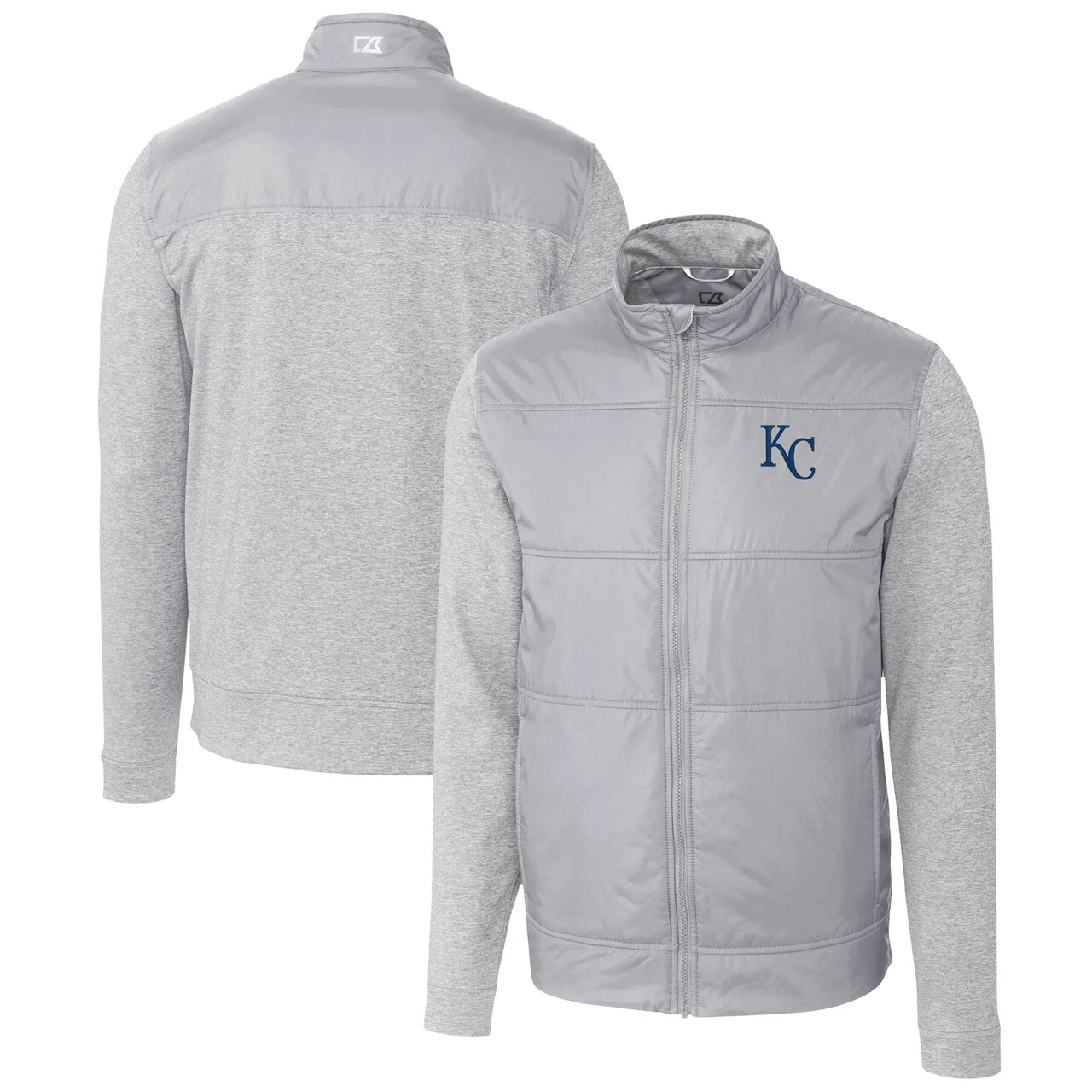 Men's Kansas City Royals Cutter & Buck Gray Stealth Hybrid Quilted Full-Zip Windbreaker Jacket