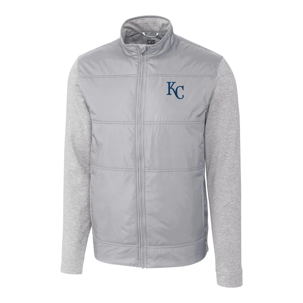 Men's Kansas City Royals Cutter & Buck Gray Stealth Hybrid Quilted Full-Zip Windbreaker Jacket - Image 2
