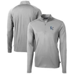 Men's Kansas City Royals Cutter & Buck Gray Virtue Eco Pique Recycled Quarter-Zip Pullover Top