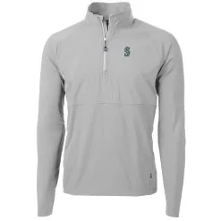 Men's Seattle Mariners Cutter & Buck Gray Adapt Eco Knit Hybrid Recycled Quarter-Zip Pullover Jacket