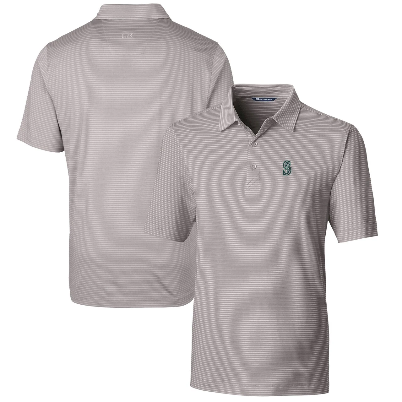Men's Seattle Mariners Cutter & Buck Gray Forge Pencil Stripe Stretch Polo