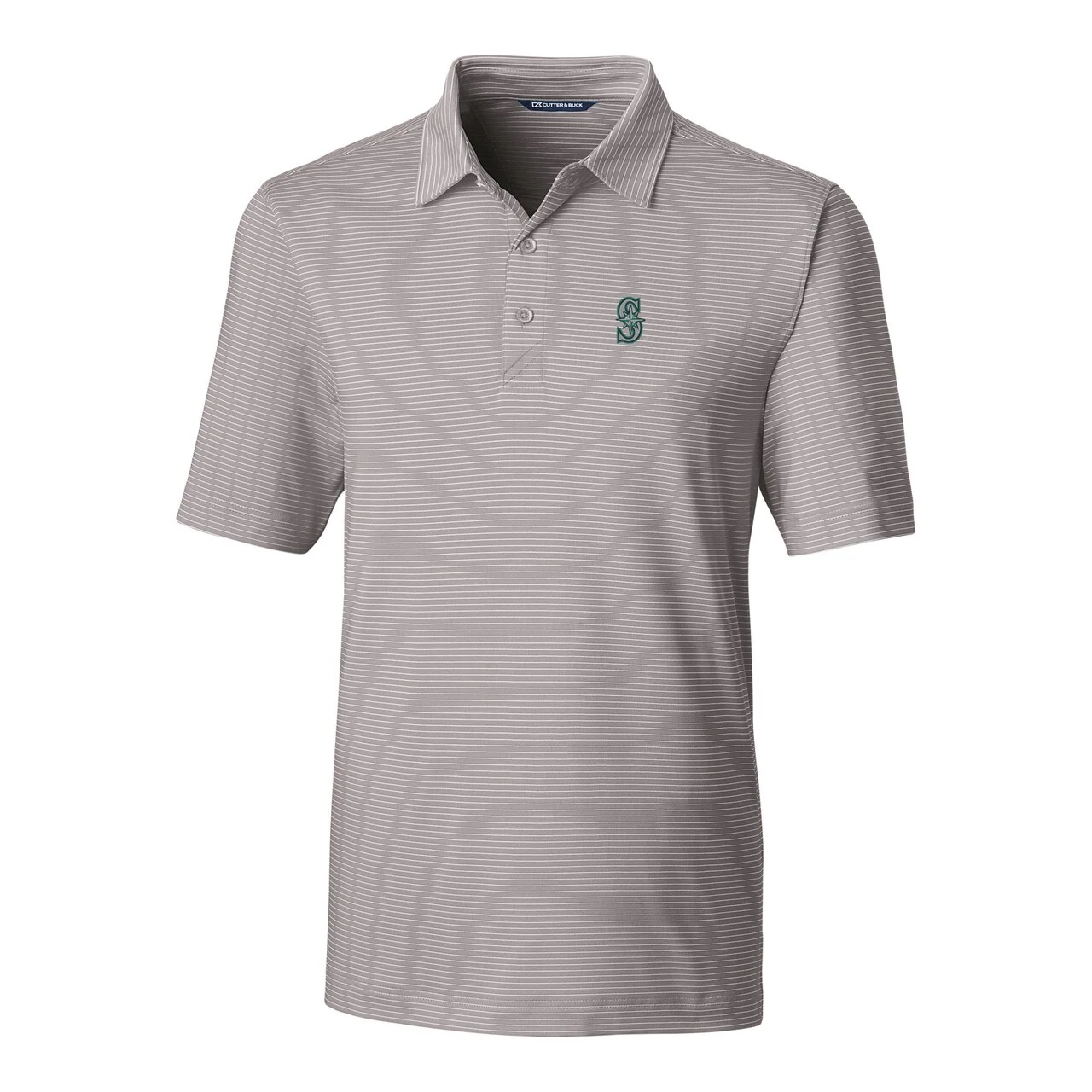 Men's Seattle Mariners Cutter & Buck Gray Forge Pencil Stripe Stretch Polo - Image 2