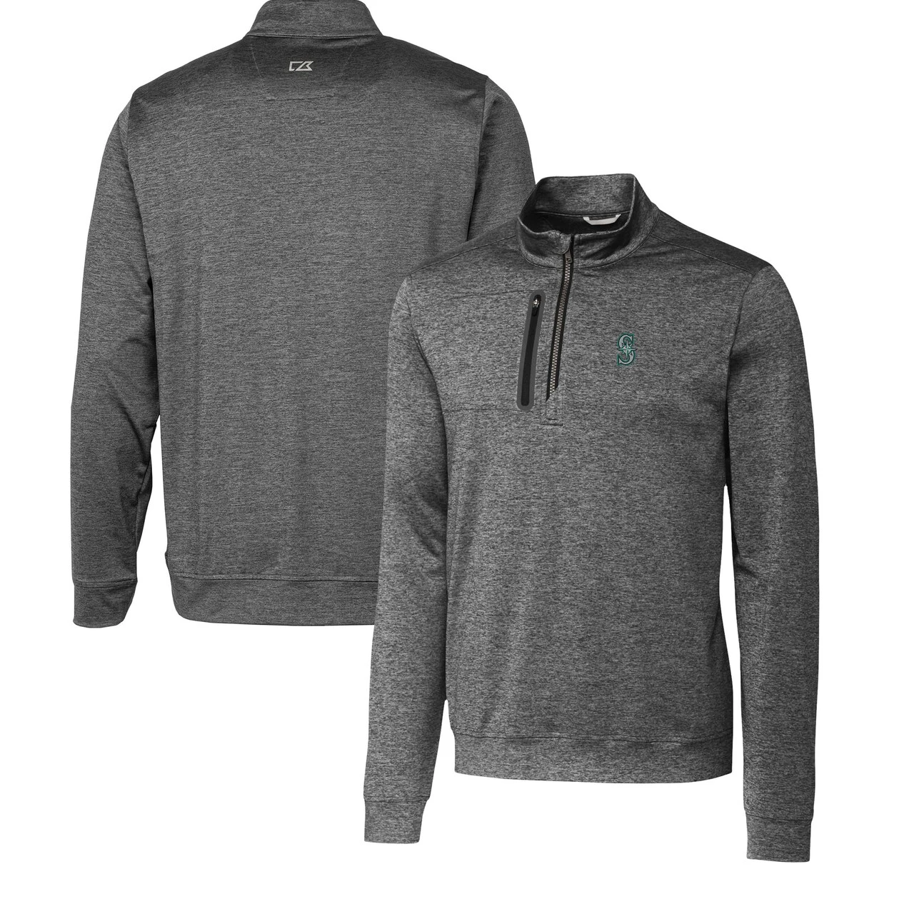 Men's Seattle Mariners Cutter & Buck Gray Stealth Heathered Quarter-Zip Pullover Top