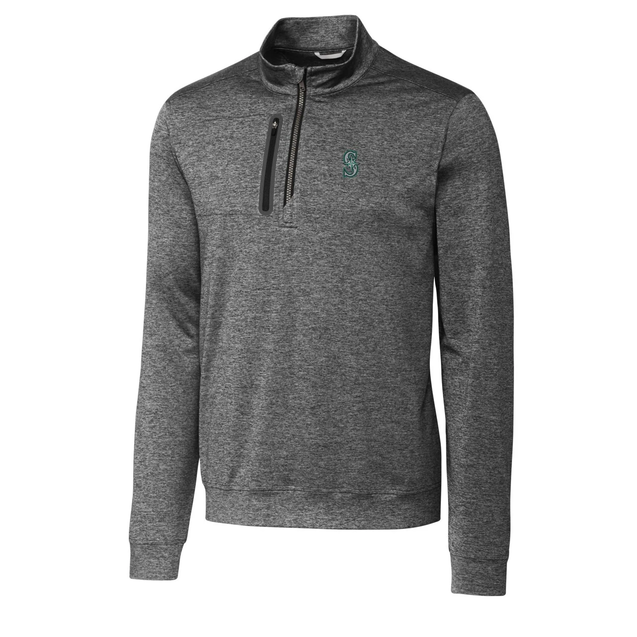 Men's Seattle Mariners Cutter & Buck Gray Stealth Heathered Quarter-Zip Pullover Top - Image 2
