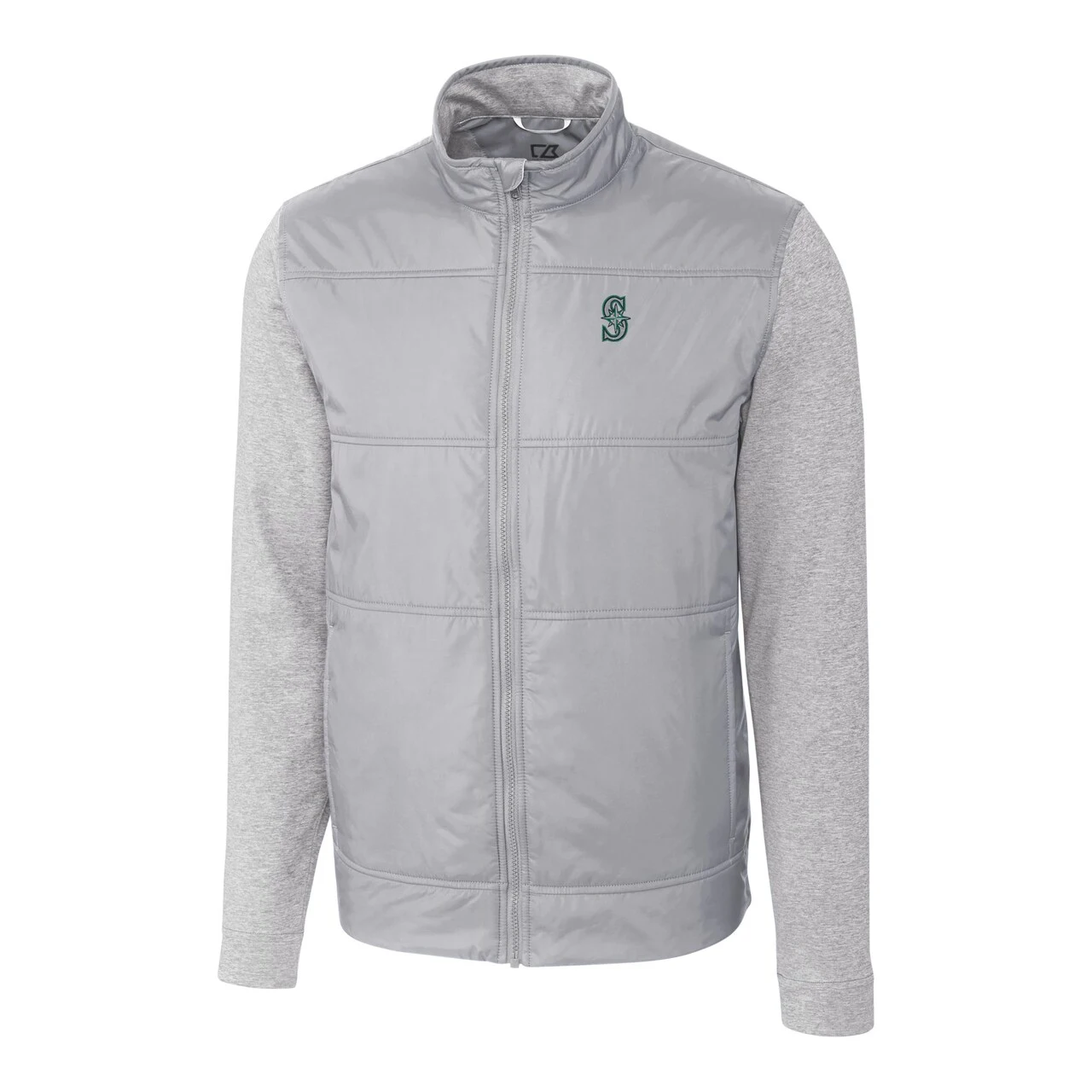 Men's Seattle Mariners Cutter & Buck Gray Stealth Hybrid Quilted Full-Zip Windbreaker Jacket - Image 2