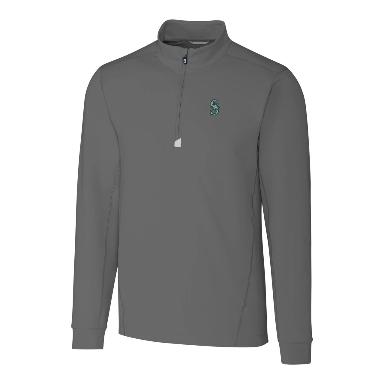 Men's Seattle Mariners Cutter & Buck Gray Traverse Stretch Quarter-Zip Pullover Top - Image 2