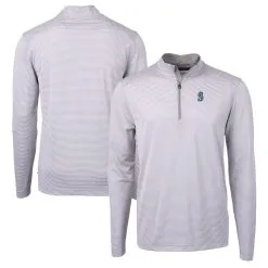 Men's Seattle Mariners Cutter & Buck Gray Virtue Eco Pique Micro Stripe Recycled Quarter-Zip Pullover Top