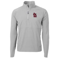 Men's St. Louis Cardinals Cutter & Buck Gray Adapt Eco Knit Hybrid Recycled Quarter-Zip Pullover Jacket