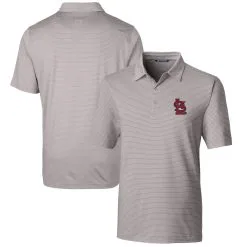 Men's St. Louis Cardinals Cutter & Buck Gray Forge Pencil Stripe Stretch Polo