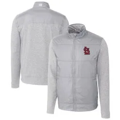 Men's St. Louis Cardinals Cutter & Buck Gray Stealth Hybrid Quilted Full-Zip Windbreaker Jacket
