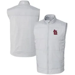 Men's St. Louis Cardinals Cutter & Buck Gray Stealth Hybrid Quilted Windbreaker Full-Zip Vest