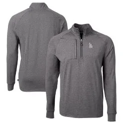 Men's Los Angeles Dodgers Cutter & Buck Heather Black Adapt Eco Knit Stretch Recycled Quarter-Zip Pullover Top