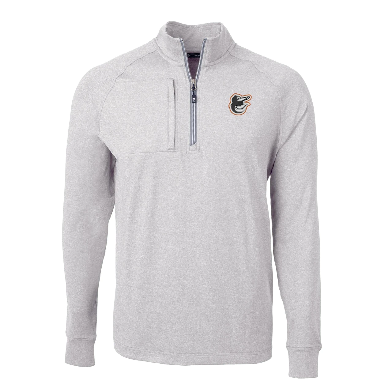 Men's Baltimore Orioles Cutter & Buck Heather Gray Adapt Eco Knit Stretch Recycled Quarter-Zip Pullover Top - Image 2