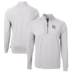 Men's Kansas City Royals Cutter & Buck Heather Gray Adapt Eco Knit Stretch Recycled Quarter-Zip Pullover Top
