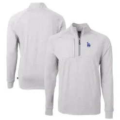 Men's Los Angeles Dodgers Cutter & Buck Heather Gray Adapt Eco Knit Stretch Recycled Quarter-Zip Pullover Top