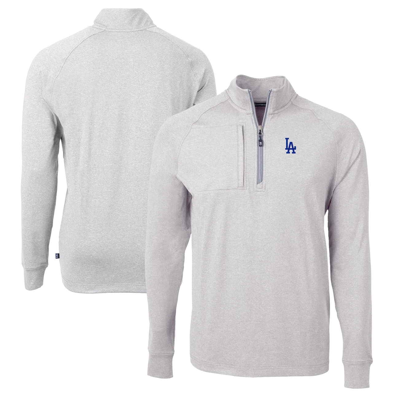Men's Los Angeles Dodgers Cutter & Buck Heather Gray Adapt Eco Knit Stretch Recycled Quarter-Zip Pullover Top