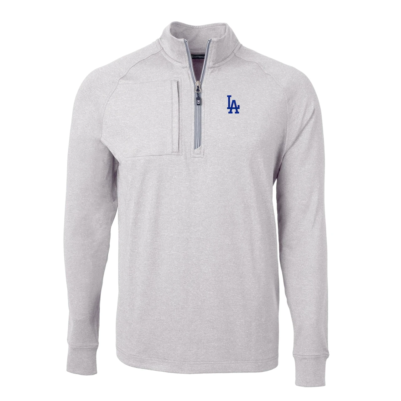 Men's Los Angeles Dodgers Cutter & Buck Heather Gray Adapt Eco Knit Stretch Recycled Quarter-Zip Pullover Top - Image 2