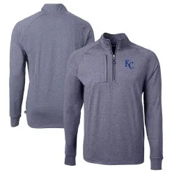 Men's Kansas City Royals Cutter & Buck Heather Navy Adapt Eco Knit Stretch Recycled Quarter-Zip Pullover Top