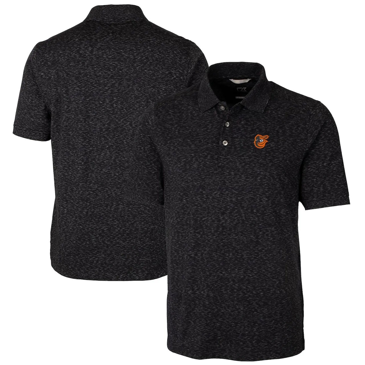 Men's Baltimore Orioles Cutter & Buck Heathered Black Advantage Space Dye Tri-Blend Polo