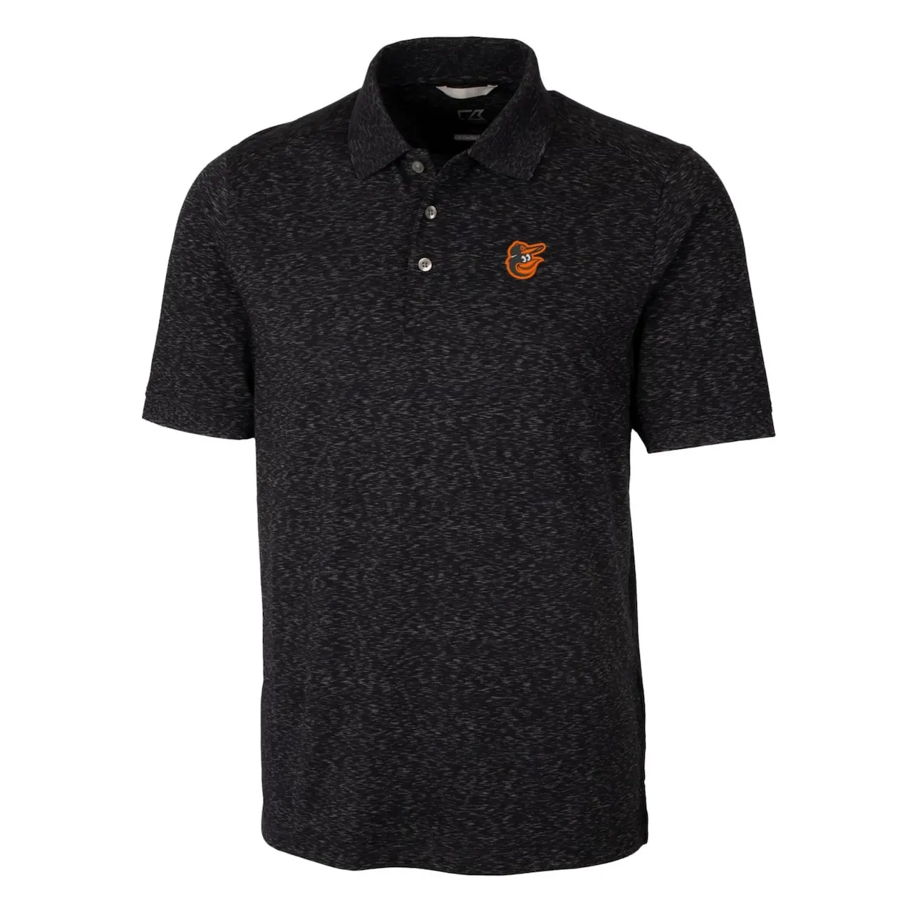 Men's Baltimore Orioles Cutter & Buck Heathered Black Advantage Space Dye Tri-Blend Polo - Image 2