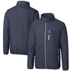 Men's Kansas City Royals Cutter & Buck Heathered Navy Rainier Eco Insulated Full-Zip Puffer Jacket