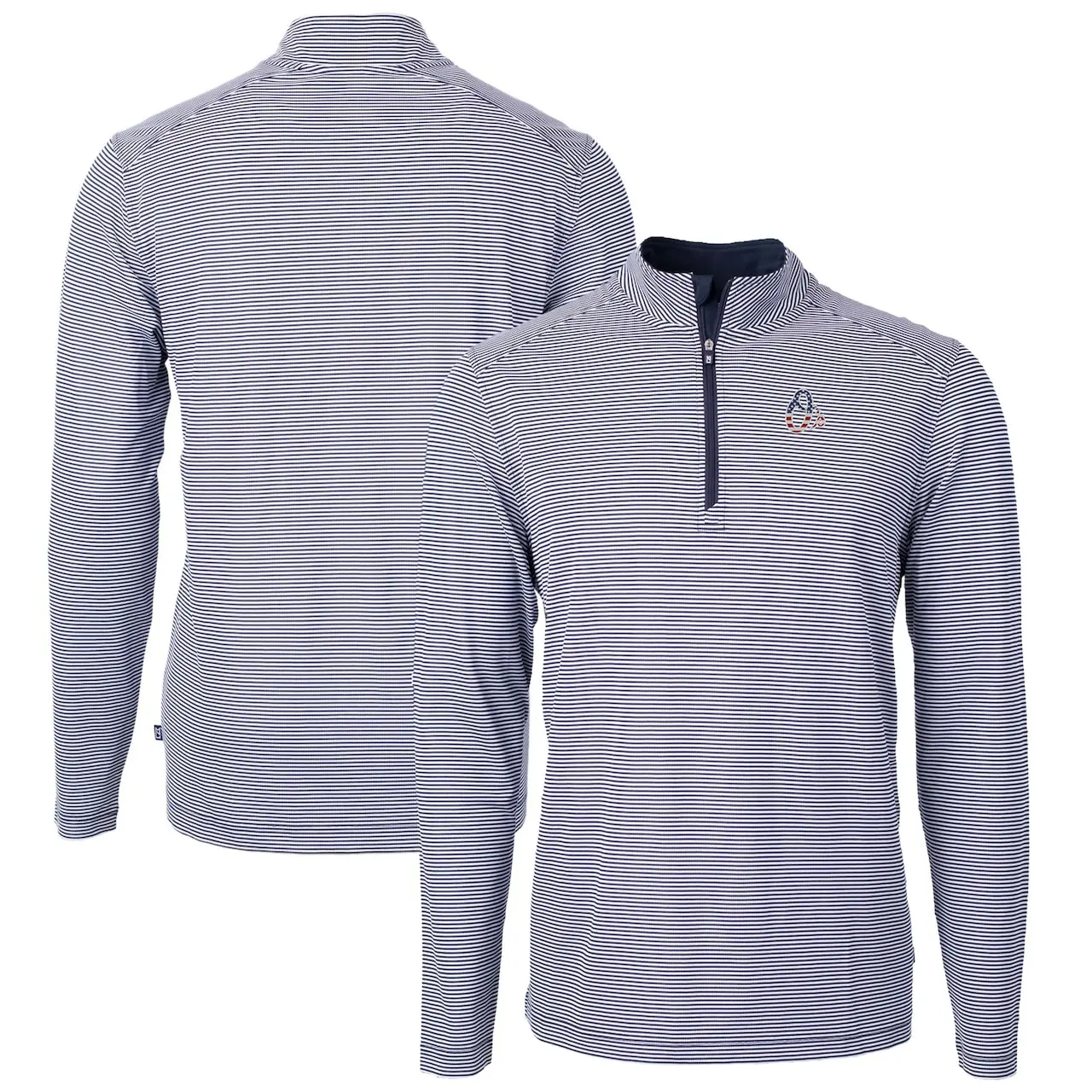 Men's Baltimore Orioles Cutter & Buck Navy Americana Logo Virtue Eco Pique Stripe Recycled Quarter-Zip Pullover Top