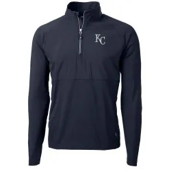 Men's Kansas City Royals Cutter & Buck Navy Adapt Eco Knit Hybrid Recycled Quarter-Zip Pullover Jacket