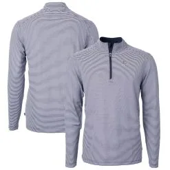 Men's Kansas City Royals Cutter & Buck Navy Americana Logo Virtue Eco Pique Stripe Recycled Quarter-Zip Pullover Top