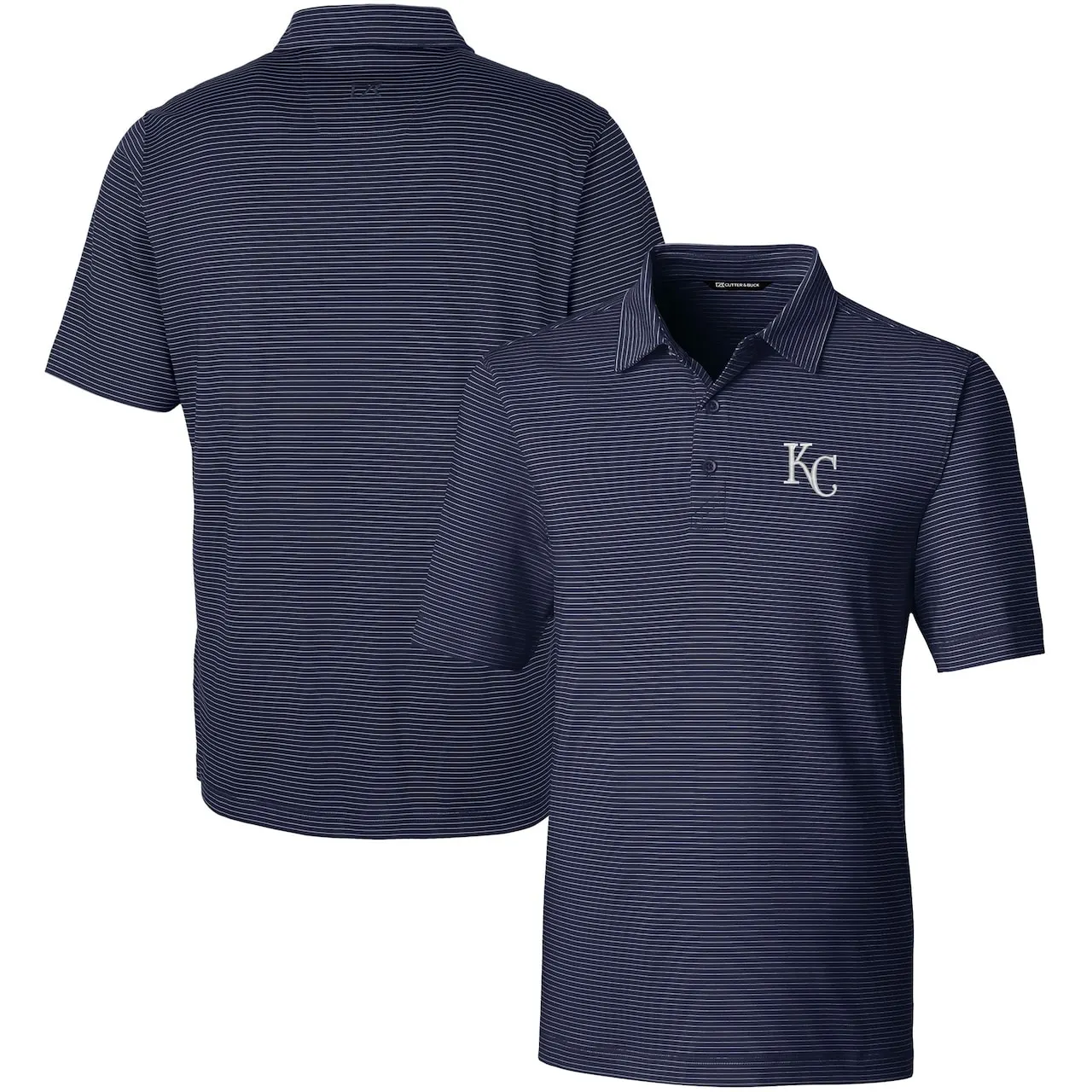 Men's Kansas City Royals Cutter & Buck Navy Forge Pencil Stripe Stretch Polo