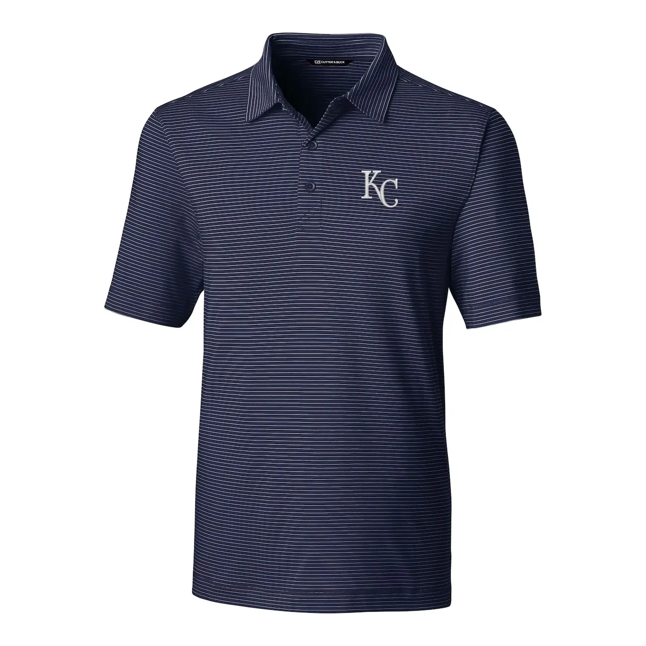 Men's Kansas City Royals Cutter & Buck Navy Forge Pencil Stripe Stretch Polo - Image 2