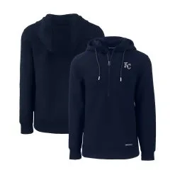 Men's Kansas City Royals Cutter & Buck Navy Stars & Stripes Roam Eco Half-Zip Recycled Pullover Hoodie