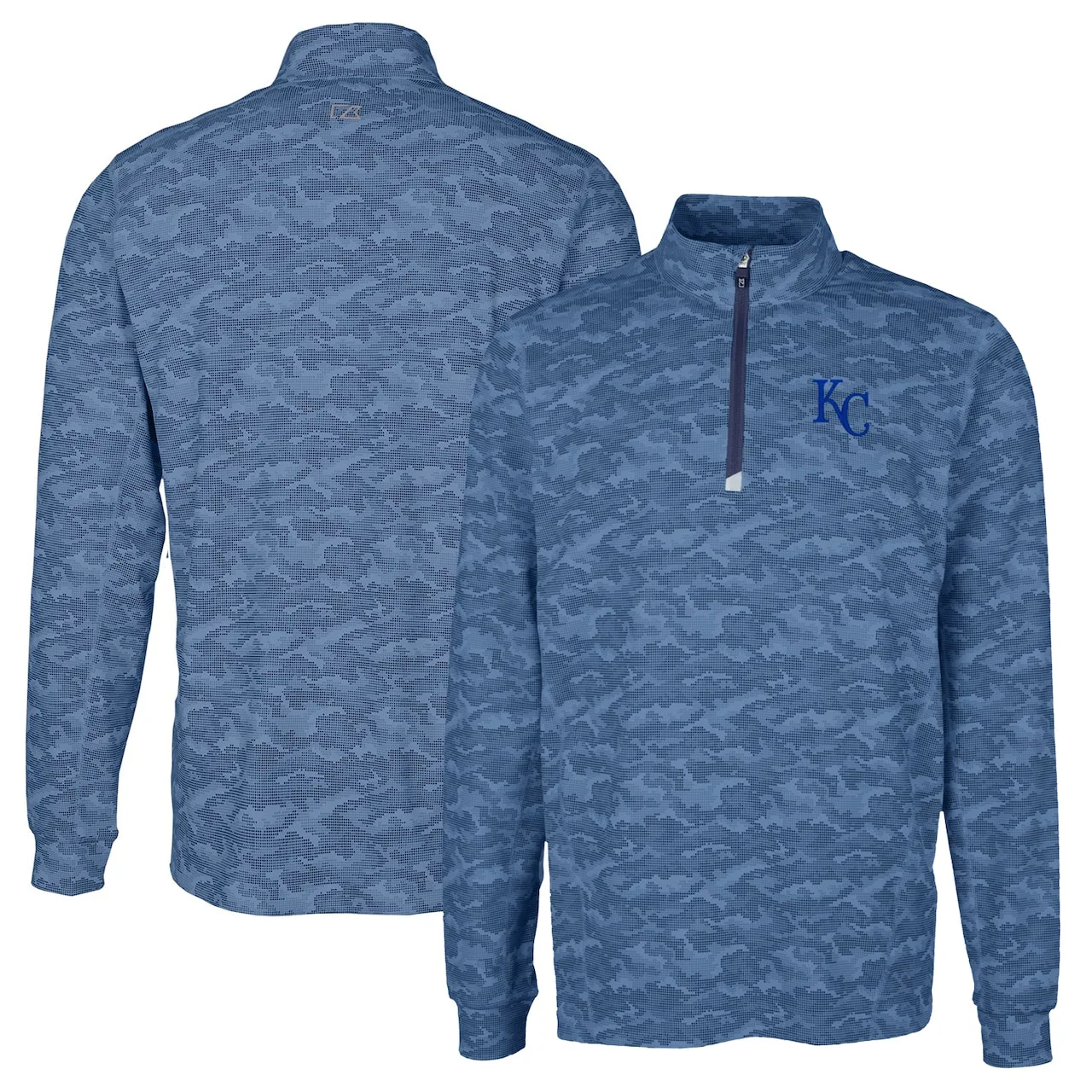 Men's Kansas City Royals Cutter & Buck Navy Traverse Camo Print Stretch Quarter-Zip Pullover Top