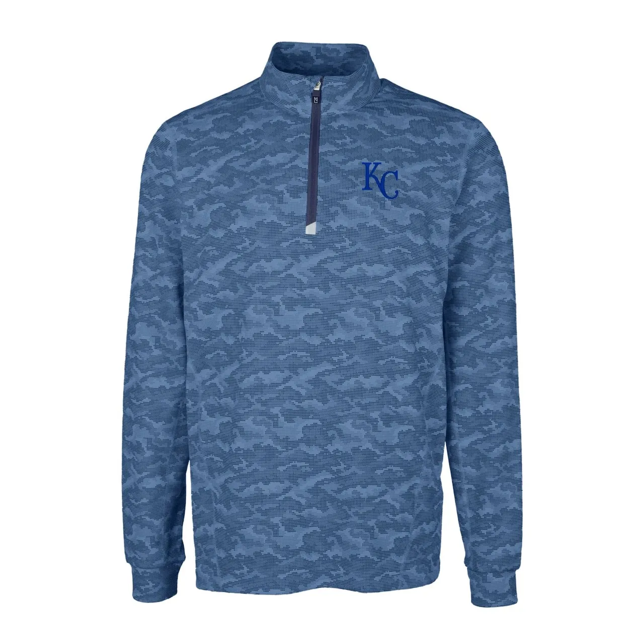 Men's Kansas City Royals Cutter & Buck Navy Traverse Camo Print Stretch Quarter-Zip Pullover Top - Image 2