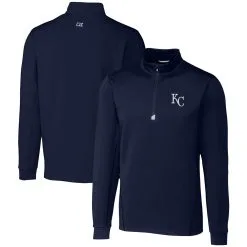 Men's Kansas City Royals Cutter & Buck Navy Traverse Stretch Quarter-Zip Pullover Top