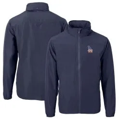Men's Los Angeles Dodgers Cutter & Buck Navy Americana Logo Charter Eco Knit Recycled Full-Zip Jacket