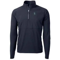 Men's Seattle Mariners Cutter & Buck Navy Adapt Eco Knit Hybrid Recycled Quarter-Zip Pullover Jacket