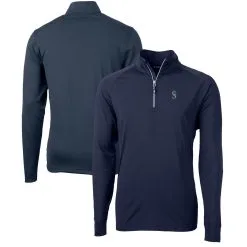 Men's Seattle Mariners Cutter & Buck Navy Adapt Eco Knit Stretch Recycled Quarter-Zip Pullover Top