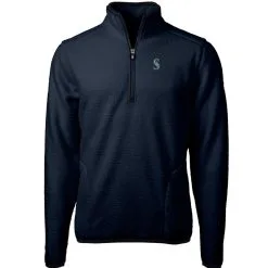 Men's Seattle Mariners Cutter & Buck Navy Cascade Eco Sherpa Fleece Quarter-Zip Pullover Jacket